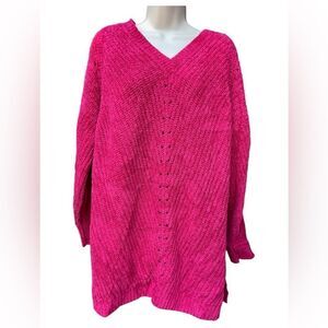 LANE BRYANT V-Neck Super Soft fuchsia Pullover Long Sleeve 18/20 Side Slits